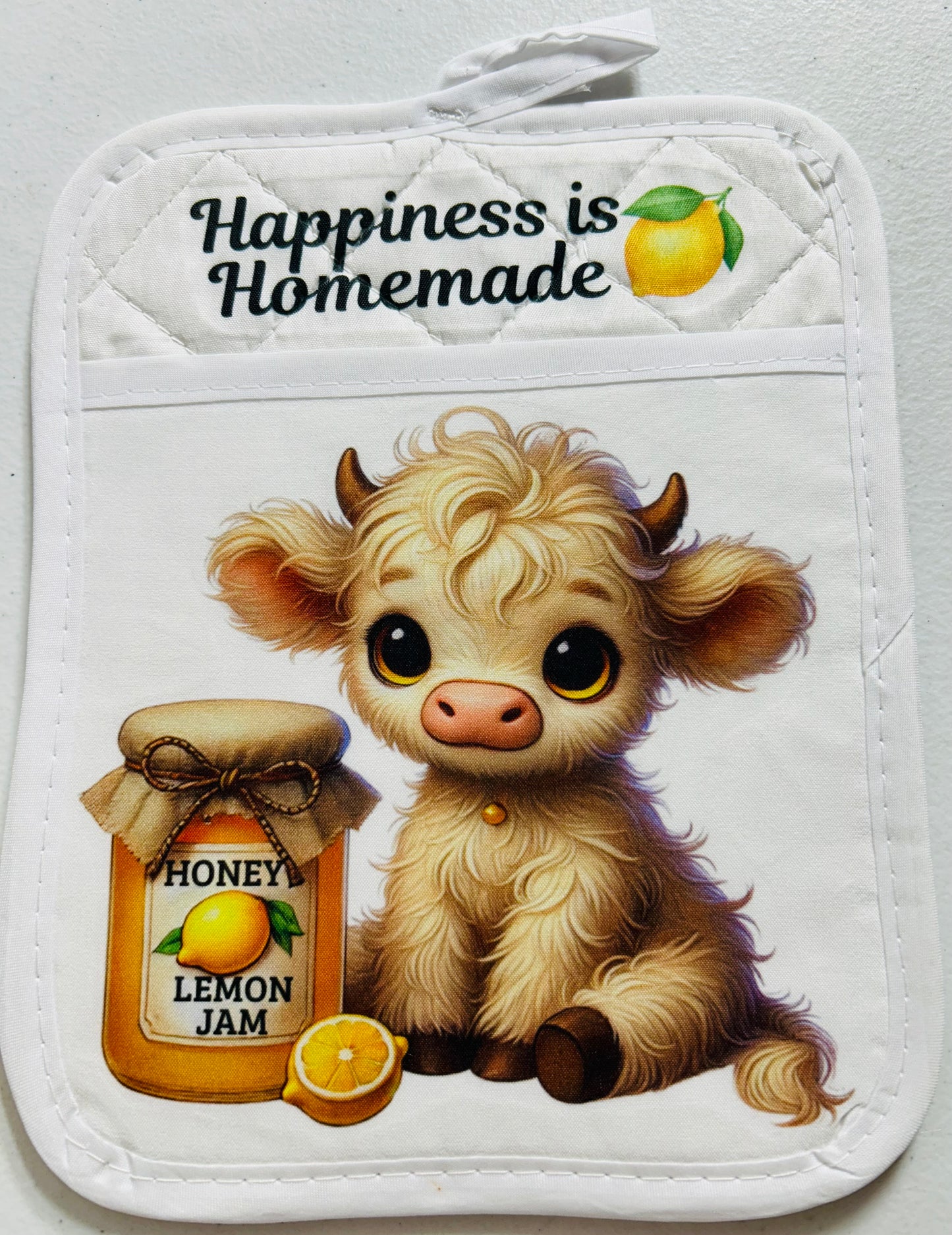 POT HOLDER - HIGHLAND COW HAPPINESS LEMON