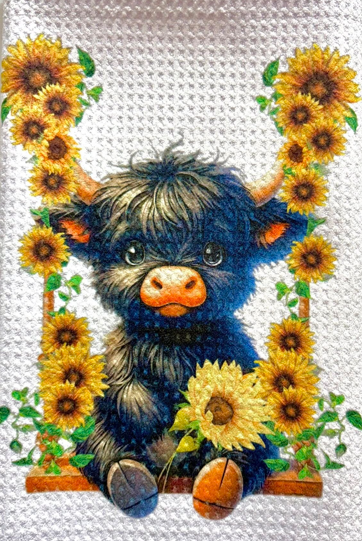TOWELS - HIGHLAND COW SUNFLOWERS SWING
