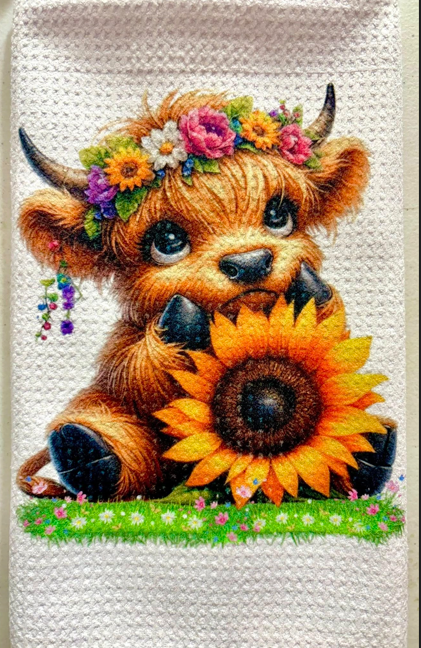 Towels -  Highland Cow Sunflowers/Flowers