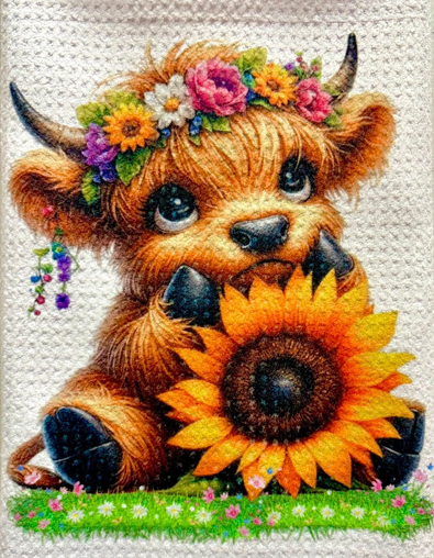TOWELS - HIGHLAND COW SUNFLOWERS LARGE