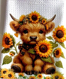 Towels -  Highland Cow Sunflowers/Flowers
