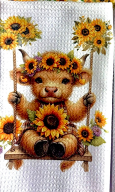 Towels -  Highland Cow Sunflowers/Flowers
