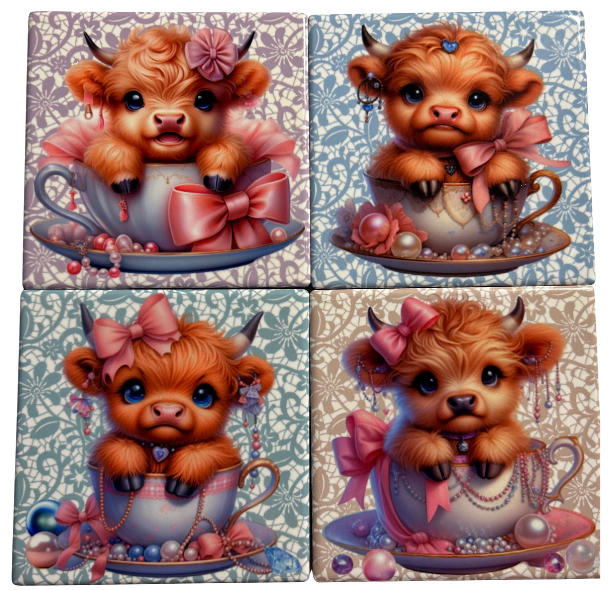 Coasters 4/pk - HIGHLAND COW TEA CUP