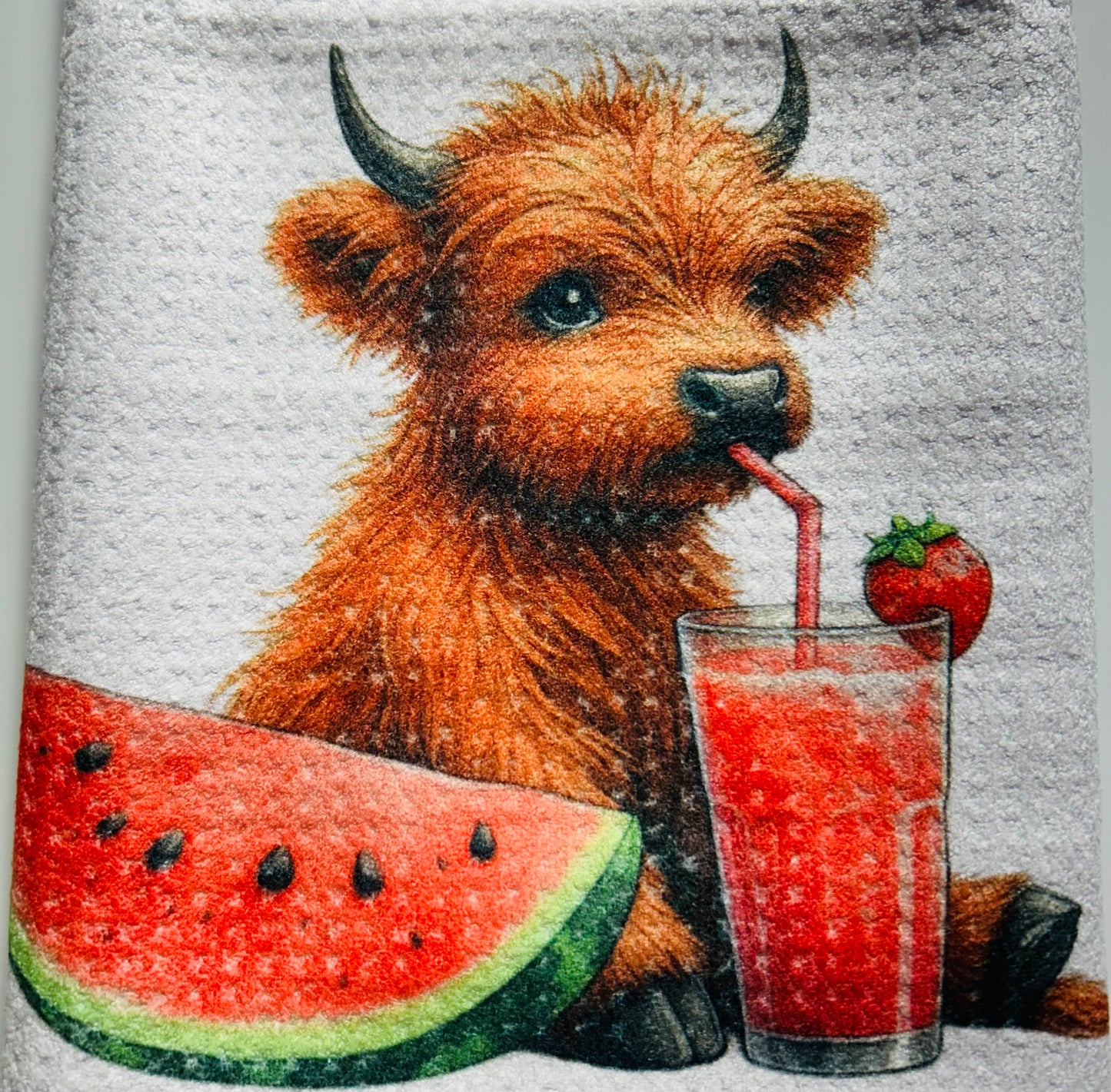 TOWELS - HIGHLAND COW FRUITS WATERMELON SMOOTHIE