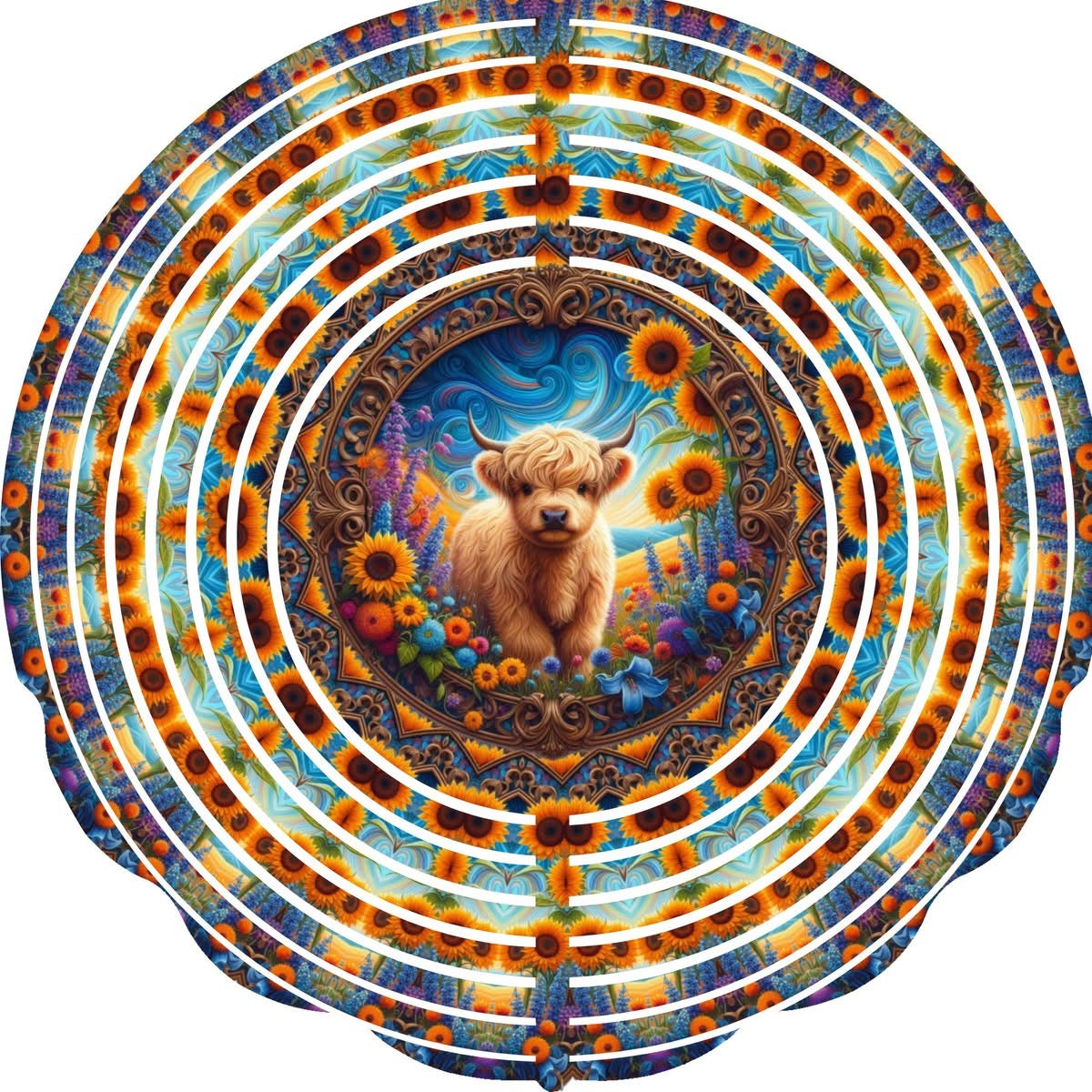 WIND SPINNER - HIGHLAND COW SUNFLOWERS