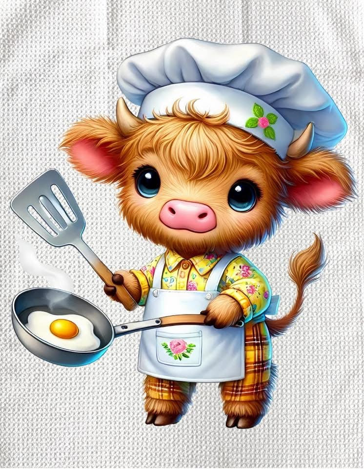 TOWELS - HIGHLAND COW CHEF EGG FRY