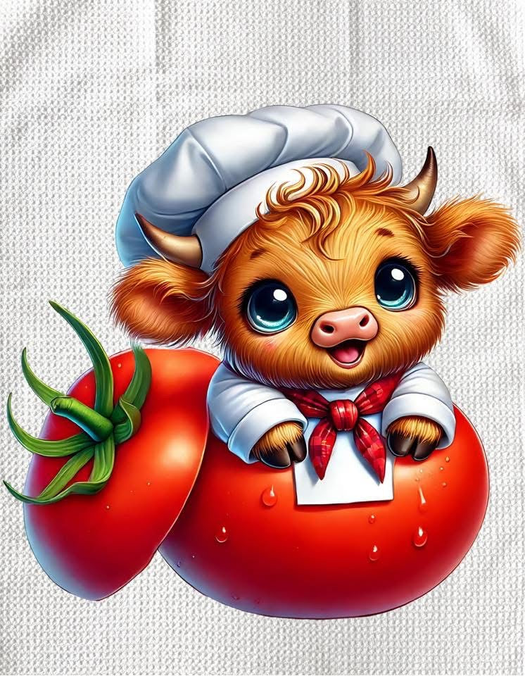 TOWELS - HIGHLAND COW CHEF TOMATO