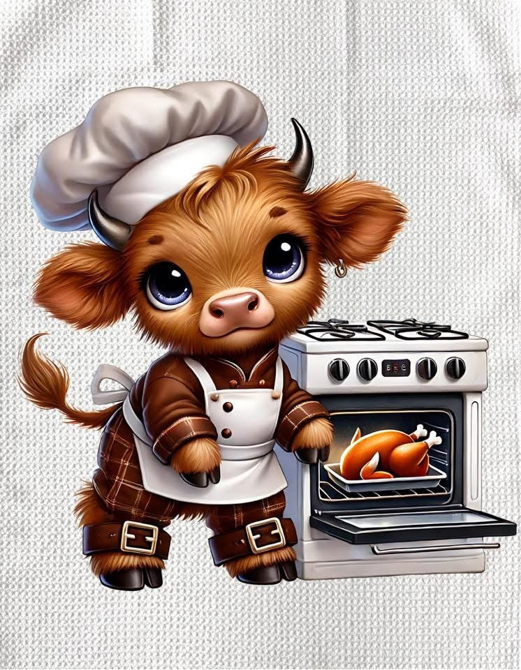 TOWELS - HIGHLAND COW CHEF TURKEY OVEN