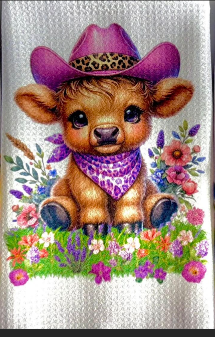 TOWELS - HIGHLAND COW HAT ANIMAL PRINT