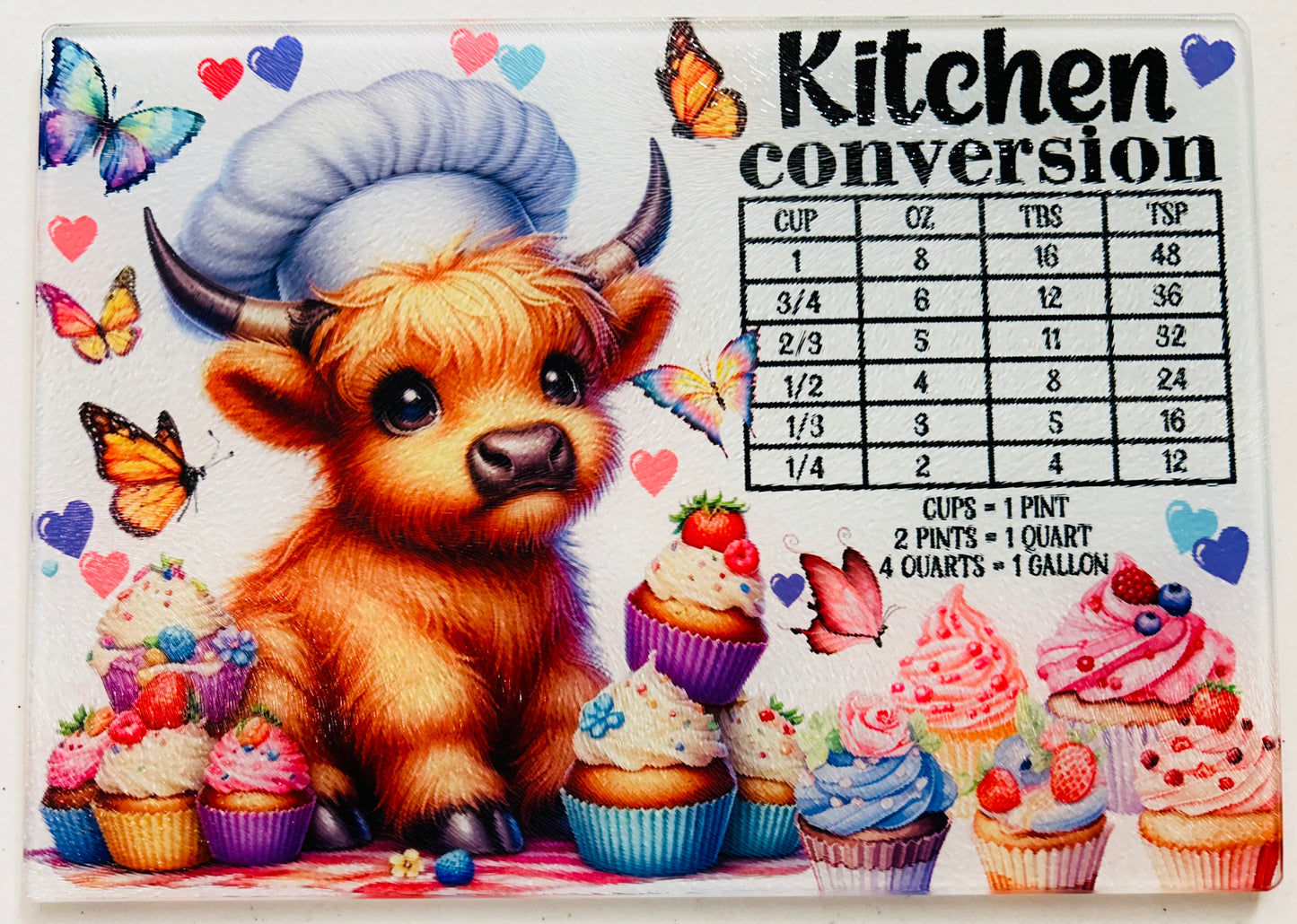 Tempered Glass Cutting Board Highland Cow Conversion Cupcake Chef