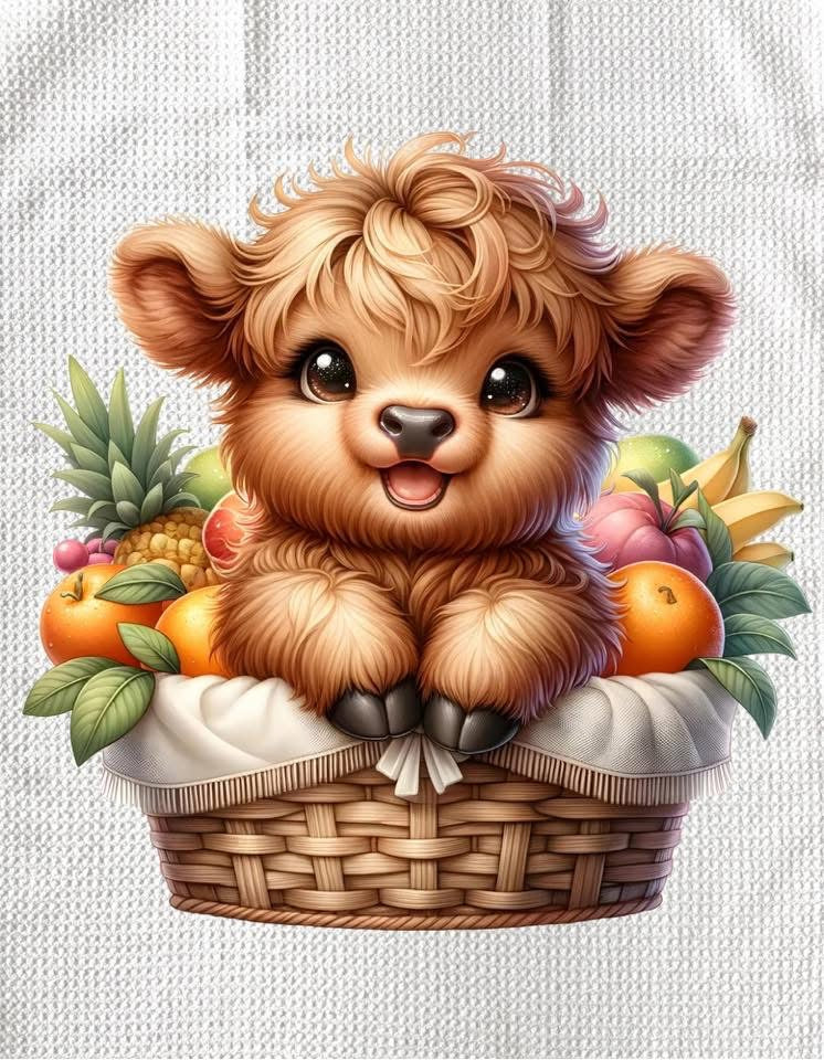 TOWELS - HIGHLAND COW FRUITS BASKET
