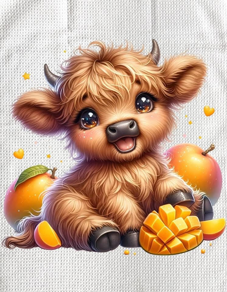 TOWELS - HIGHLAND COW FRUITS MANGO