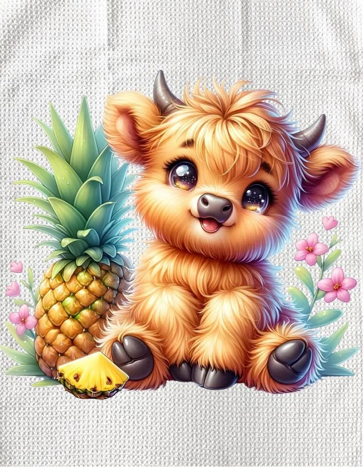 TOWELS - HIGHLAND COW FRUITS PINEAPPLE