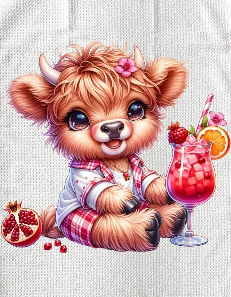 TOWELS - HIGHLAND COW FRUITS POMEGRANATE DRINK