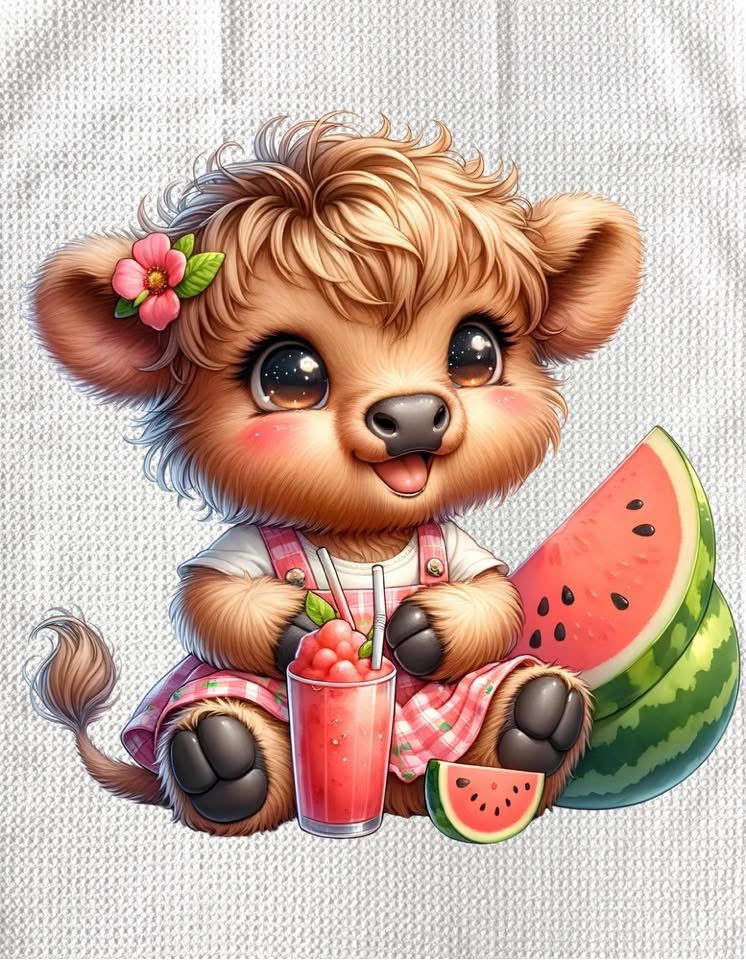 TOWELS - HIGHLAND COW FRUITS WATERMELON DRINK
