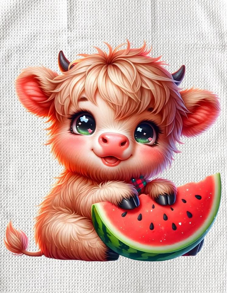 TOWELS - HIGHLAND COW FRUITS WATERMELON SLICE