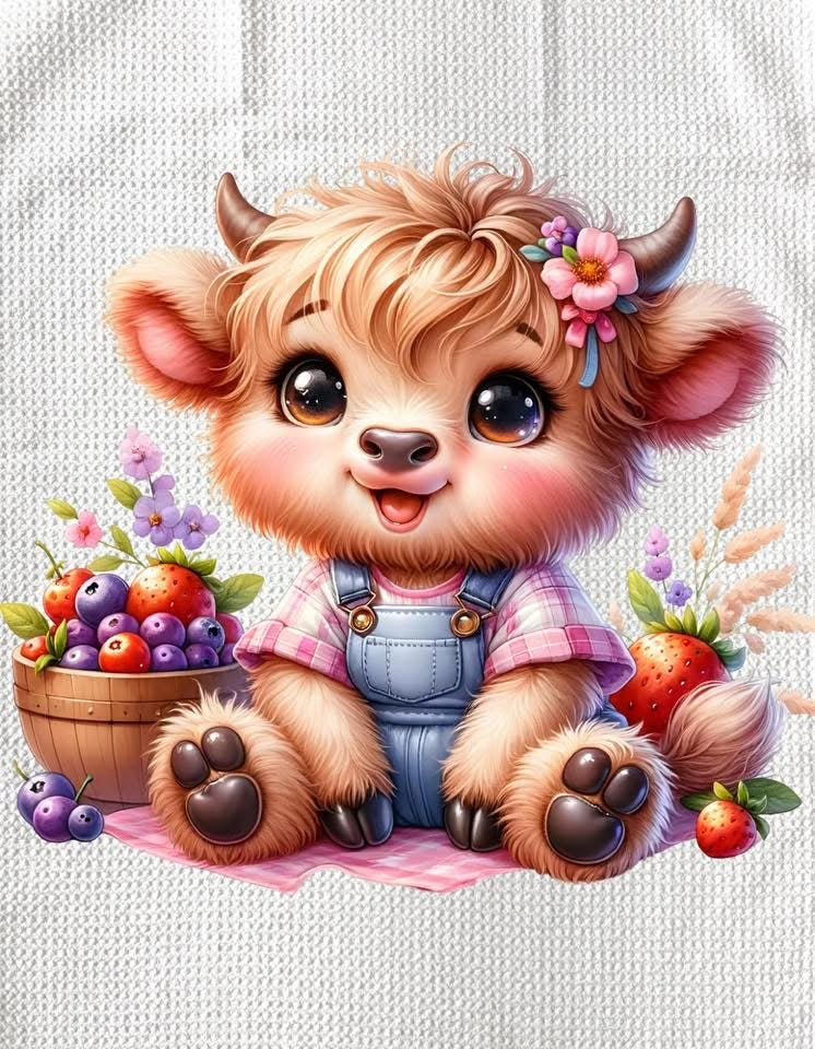 TOWELS - HIGHLAND COW FRUITS BERRY BASKET