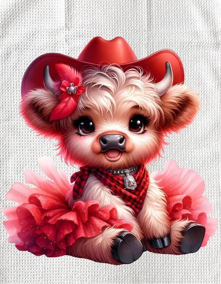 TOWELS - HIGHLAND COW HAT RED