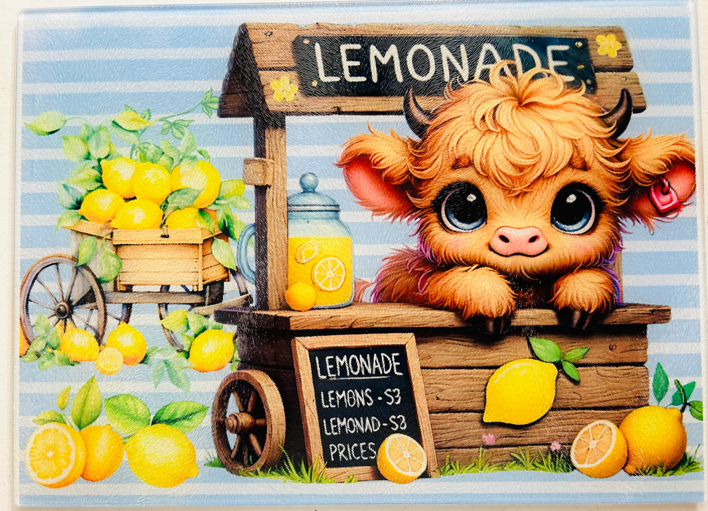 Tempered Glass Cutting Board Highland Cow Lemonade Stand