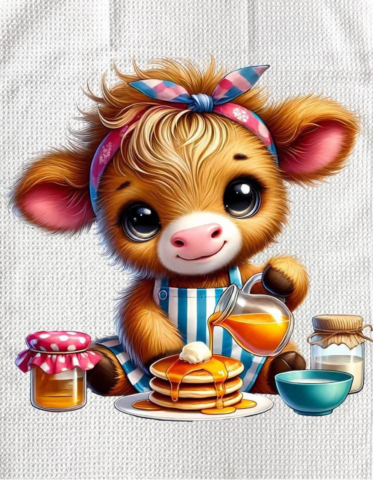 TOWELS - HIGHLAND COW BAKING PANCAKES