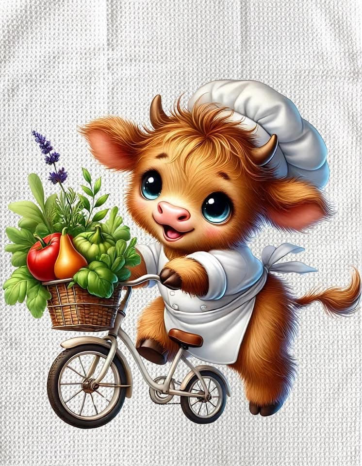 TOWELS - HIGHLAND COW CHEF VEGGIE BIKE