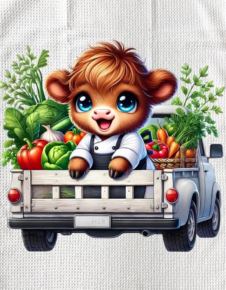TOWELS - HIGHLAND COW CHEF VEGGIE DELIVERY