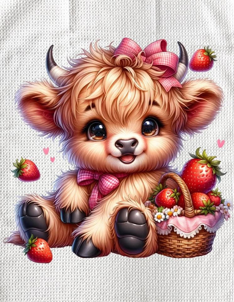 TOWELS - HIGHLAND COW FRUITS STRAWBERRIES