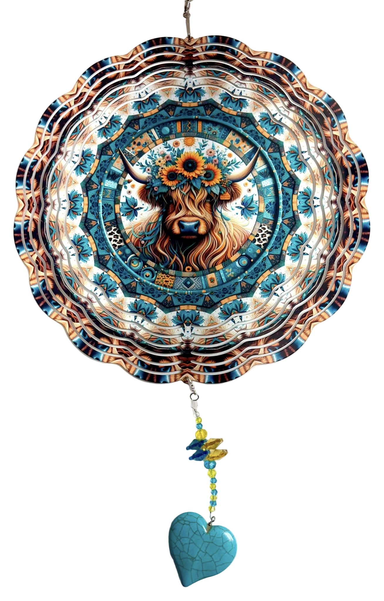 WIND SPINNER - HIGHLAND COW TURQUOISE
