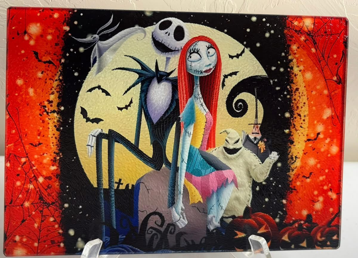 Tempered Glass Cutting Board Halloween Skeletons at Graveyard