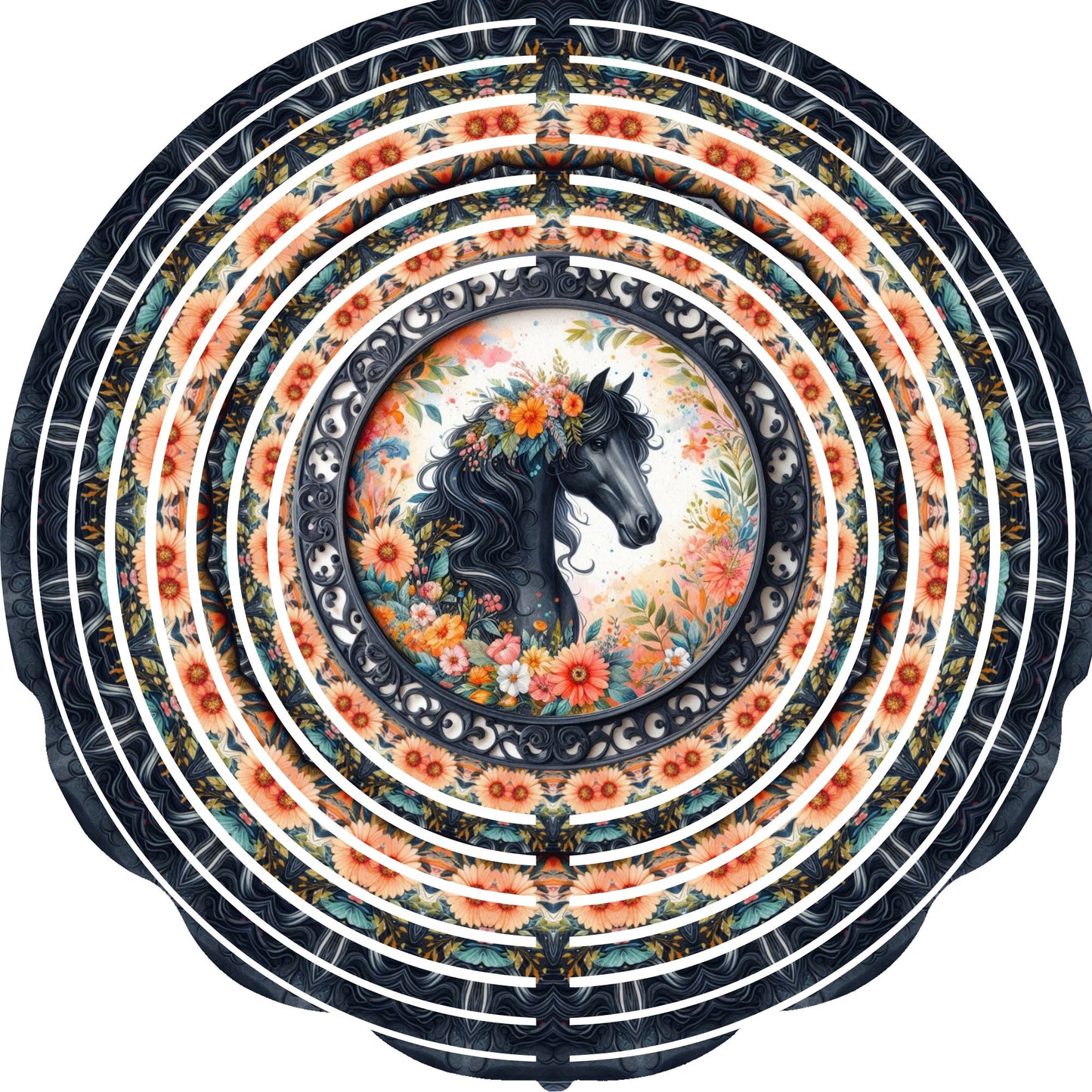 Wind Spinner with Jewel Strand Horse Orange Flowers