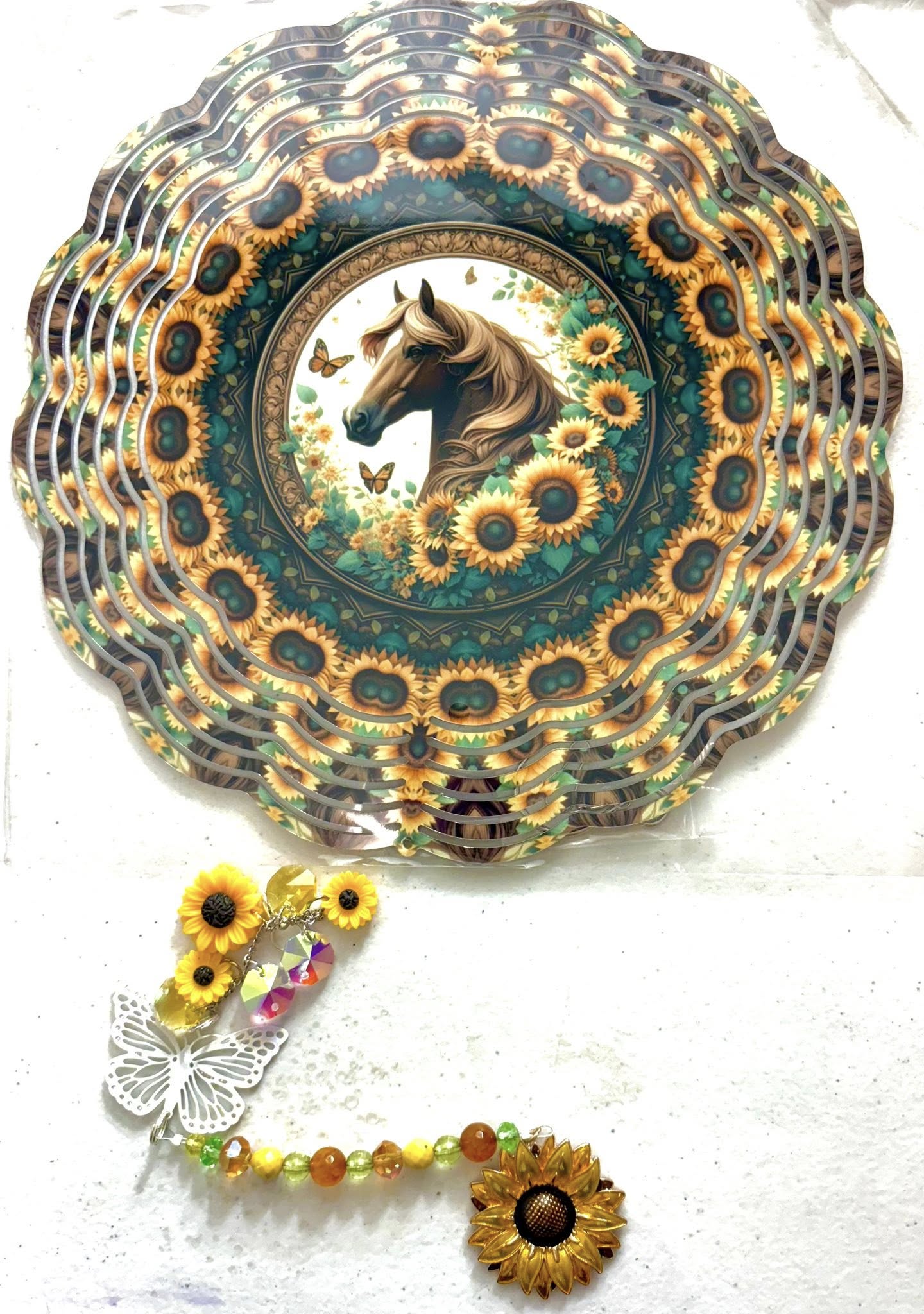 Wind Spinner with Jewel Strand Horse in the Sunflowers