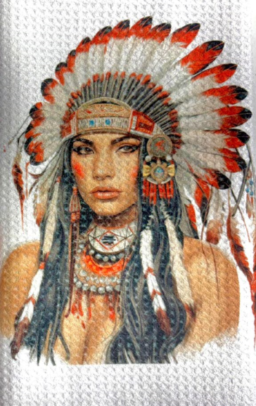 TOWELS - LADIES NATIVE AMERICAN WOMAN HEADRESS