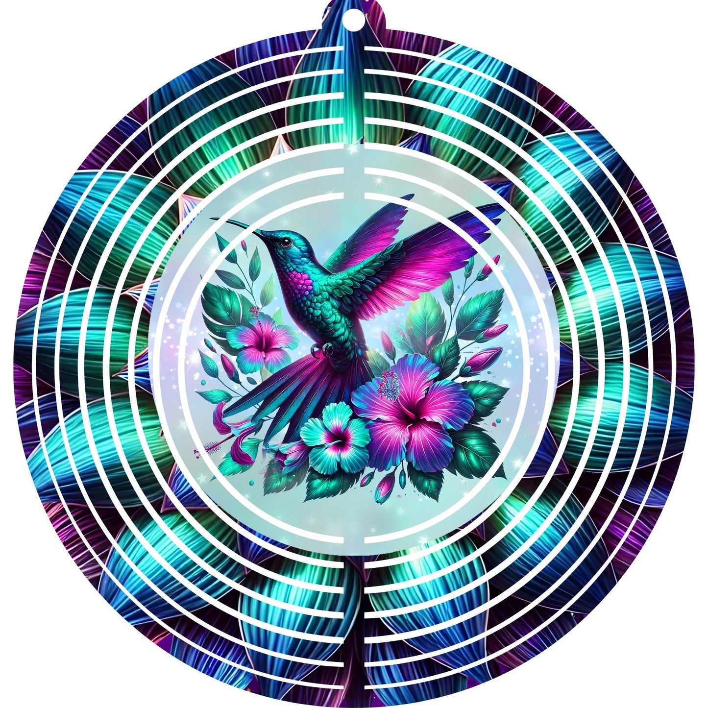 Wind Spinners with Jewel Strand Bird Hummingbird Blue & Pink