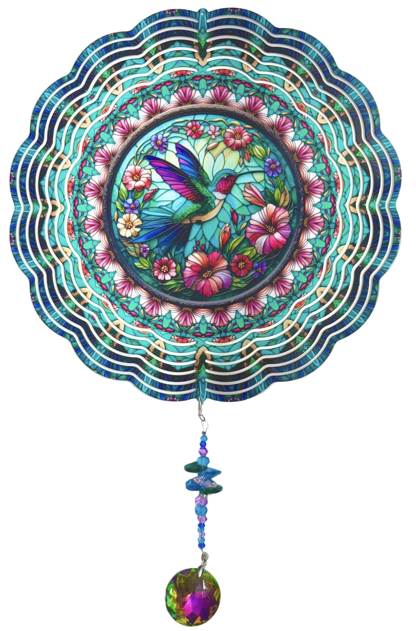 Wind Spinners with Jewel Strand Bird Hummingbird Stained Glass
