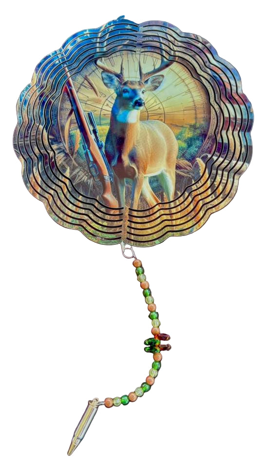 Wind Spinner with Jewel Strand Deer With Rifle