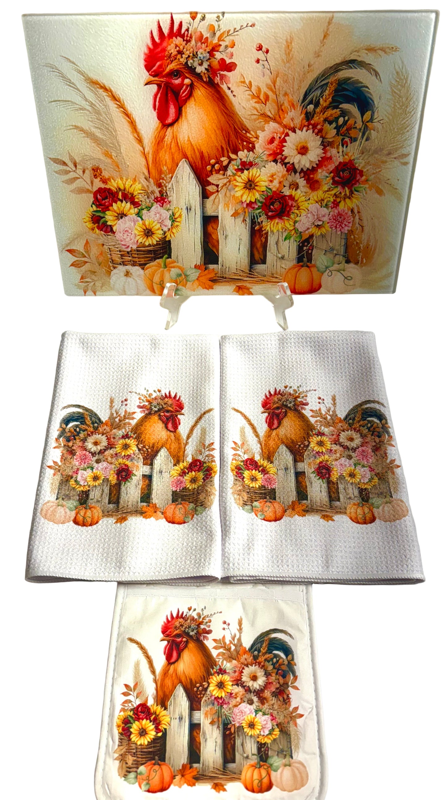 KITCHEN SET - FALL CHICKEN/ROOSTER FENCE (4 PIECE)