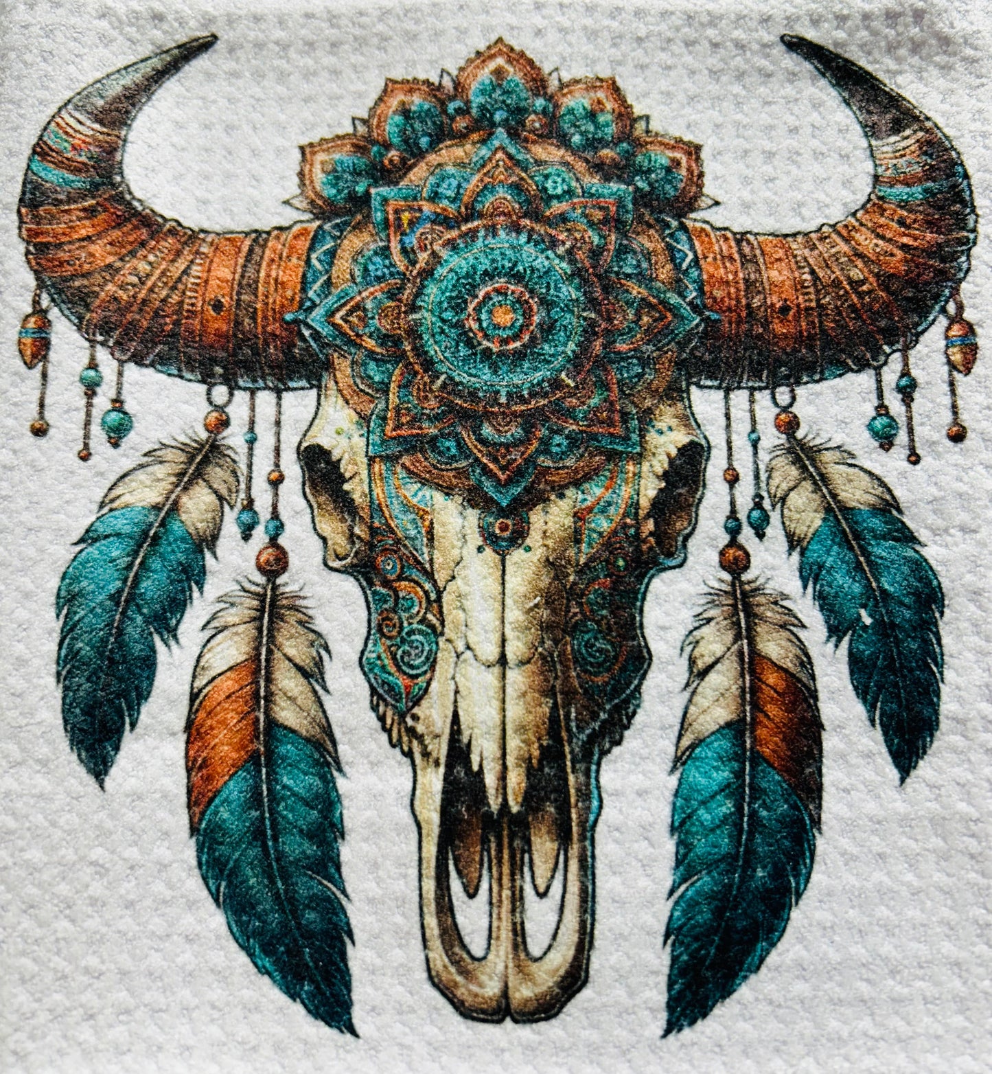 TOWELS - SOUTHWEST SKULLS MANDALA TEAL