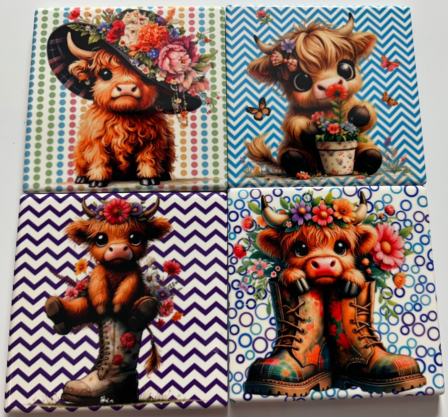 Coasters 4/pk - HIGHLAND COWS BOOTS & HAT