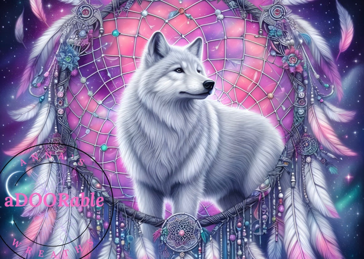Tempered Glass Cutting Board Wolf Dream Catcher Pink