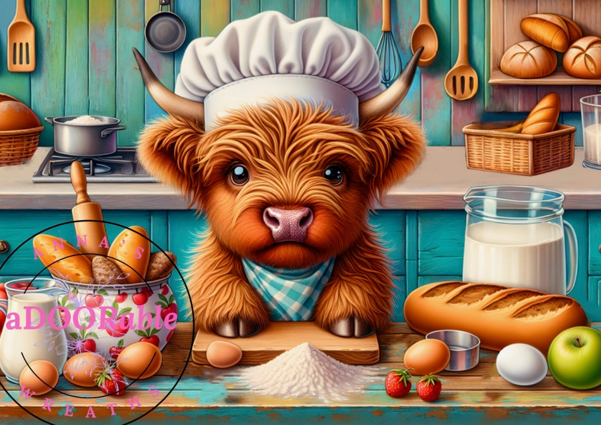 Tempered Glass Cutting Board Highland Cow Baking Bread