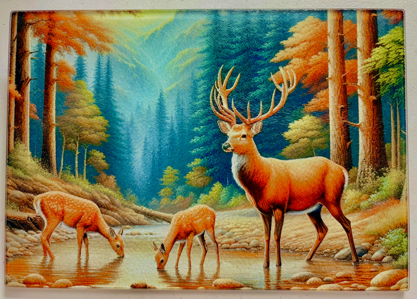 Tempered Glass Cutting Board Deer with Fawns in Forest