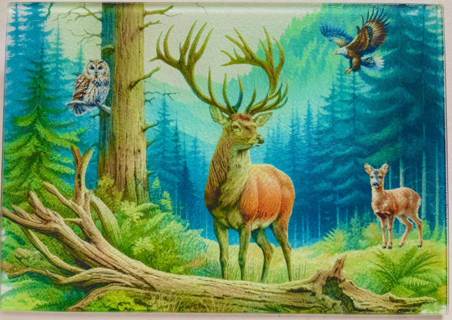 Tempered Glass Cutting Board Deer & Friends in Forest