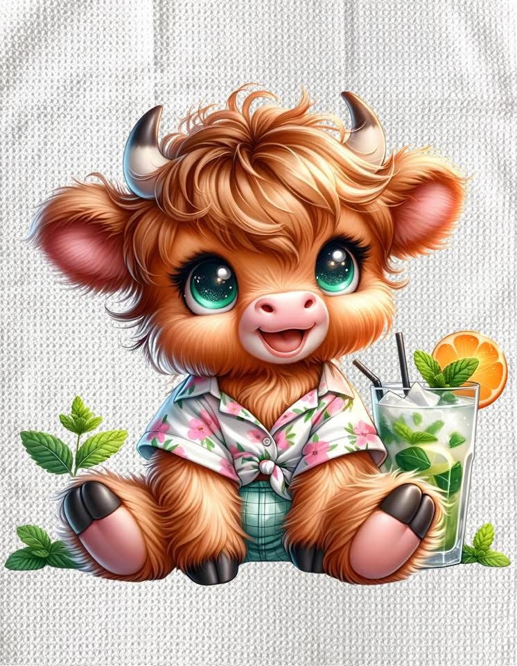 TOWELS - HIGHLAND COW FRUITS ORANGE SLICE DRINK