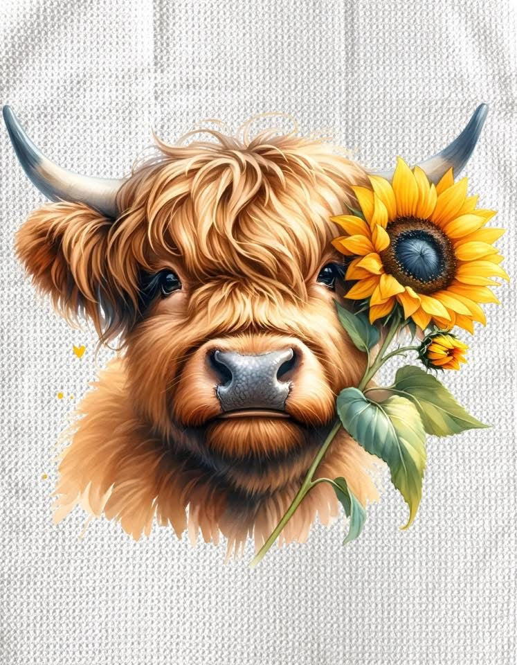 TOWELS - HIGHLAND COW SUNFLOWERS SINGLE