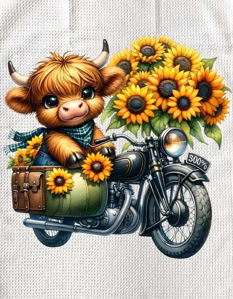 TOWELS - HIGHLAND COW SUNFLOWERS TRUCK MOTORCYCLE