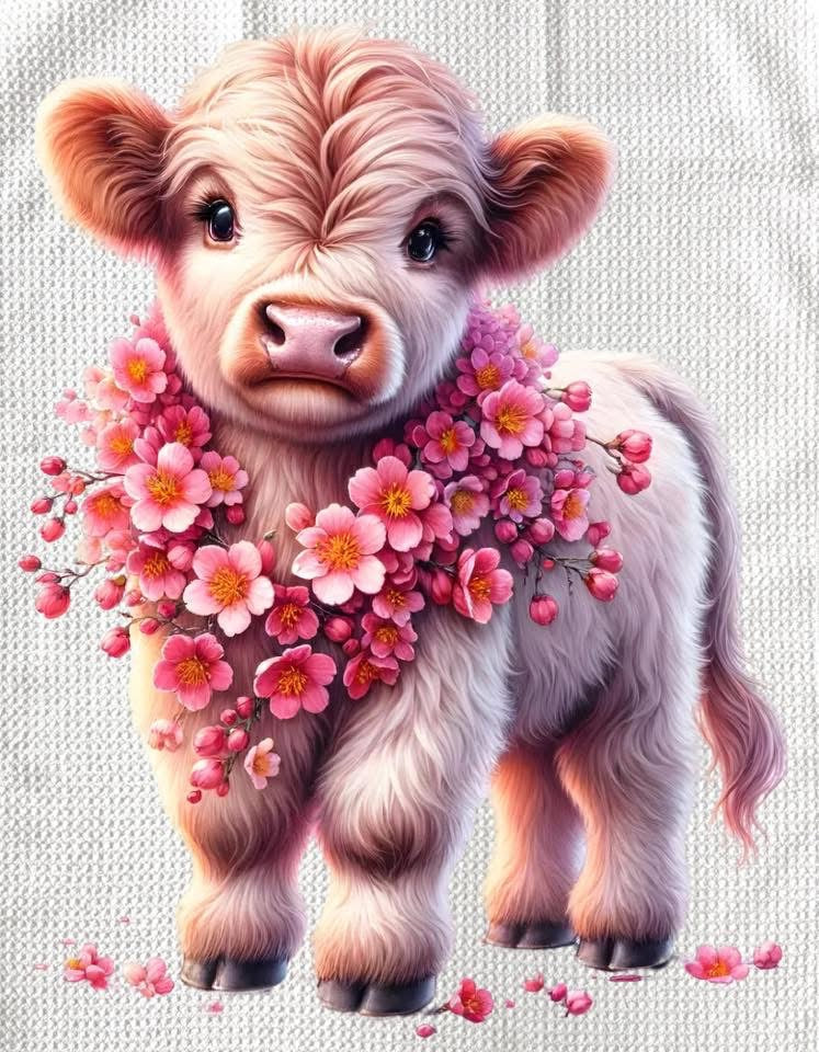 TOWELS - HIGHLAND COW FLOWERS NECKLACE