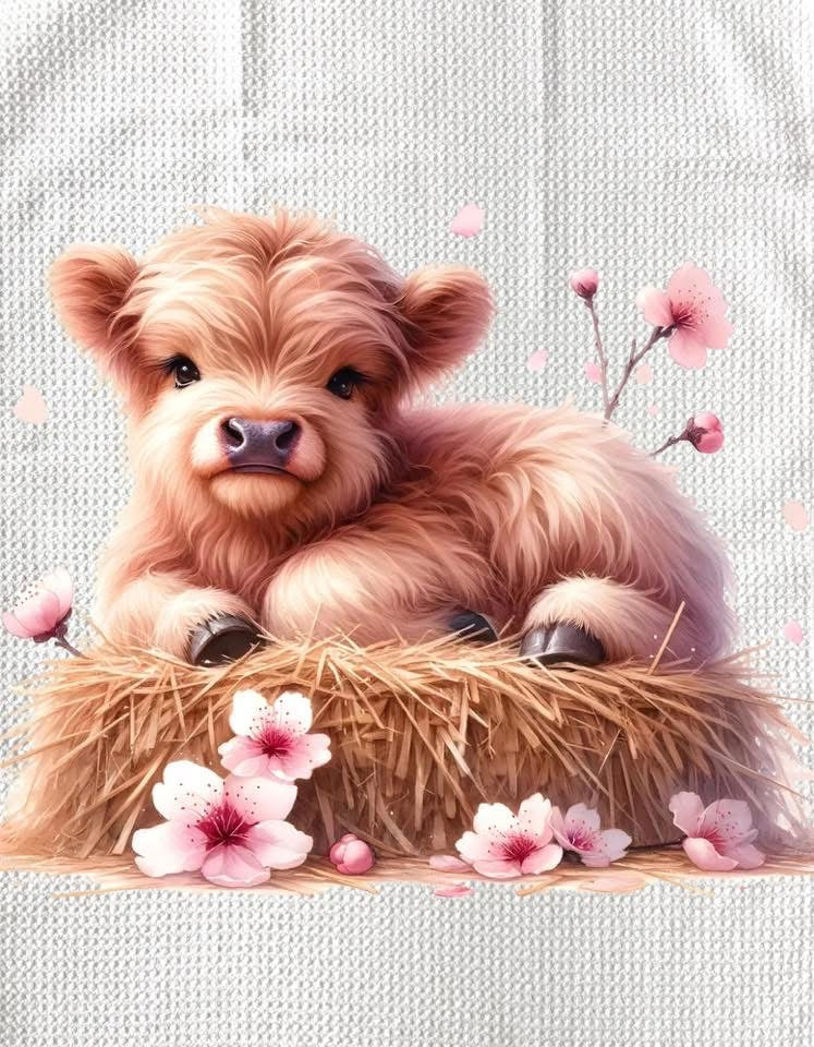 TOWELS - HIGHLAND COW FLOWERS HAYBALE