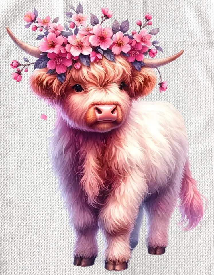 TOWELS - HIGHLAND COW FLOWERS CROWN
