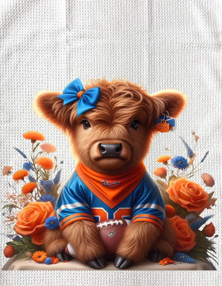 TOWELS - HIGHLAND COW FOOTBALL BLUE BOW
