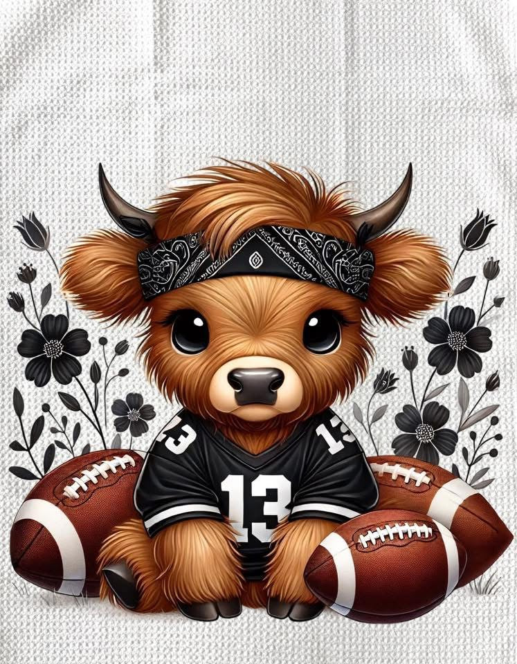 TOWELS - HIGHLAND COW FOOTBALL BLACK BANDANA
